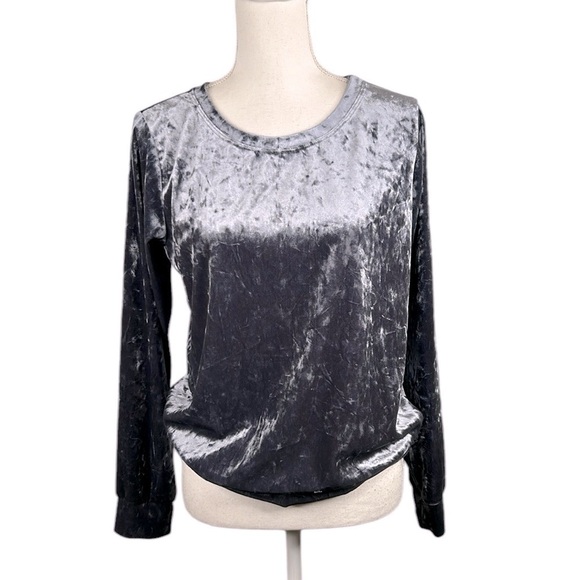 Matty M Blue Crushed Velvet 90s Y2K Long Sleeve Crewneck Top Size Small - Picture 1 of 6
